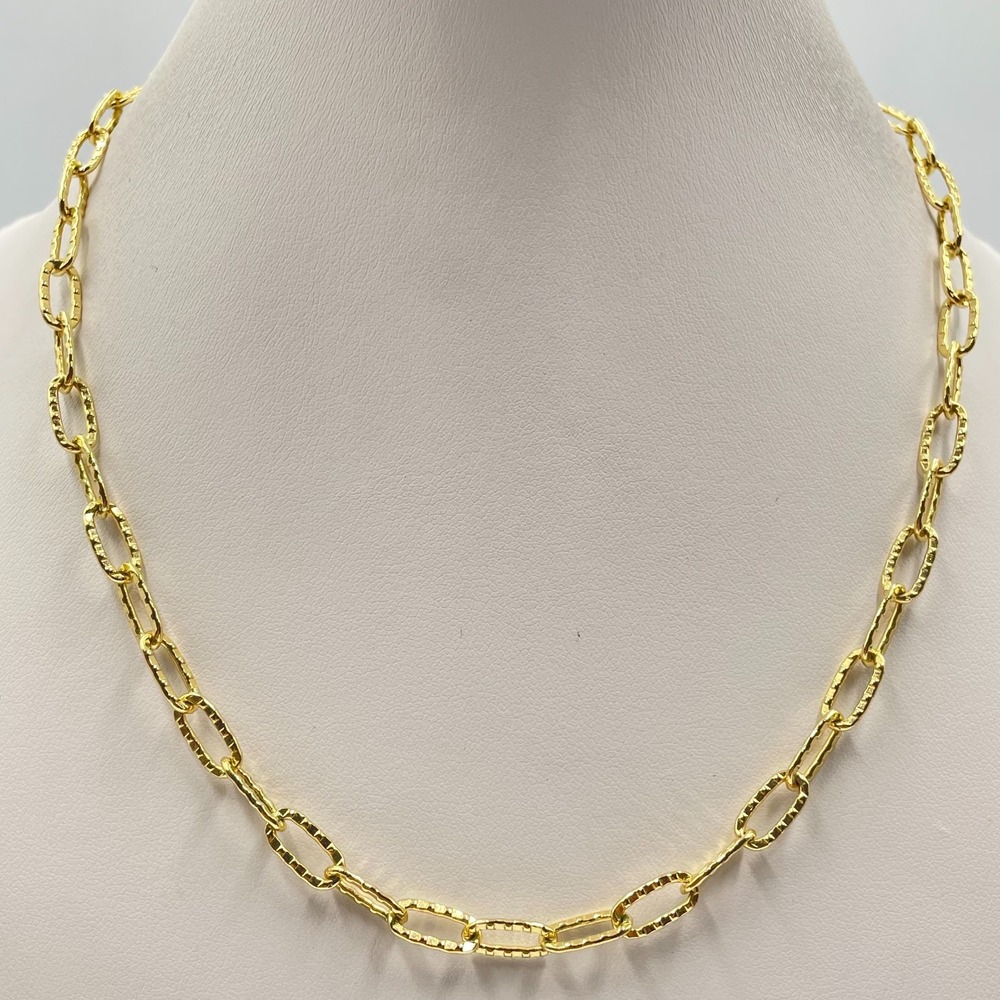 Vintage Gold Tone Textured Paperclip Link Chain Statement Necklace Y2K Retro